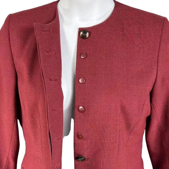 Sag Harbour Herringbone Power Suit Set Womens 8 Lined Burgundy Business Casual - Picture 4 of 16